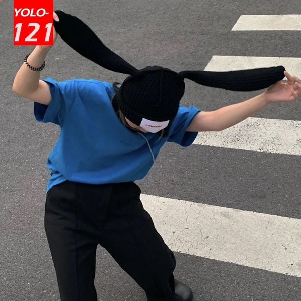 

beanie/skull caps bunny ears winter knitted wool hat love boy slogan fashion cute autumn women niche design personality 221205, Blue;gray