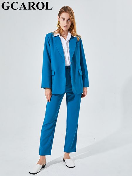 

women's two piece pants gcarol women blazer and guard sets pieces ol single breasted jacket formal suit pleated trousers spring autumn, White