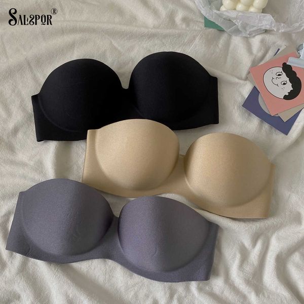 

women strapless bra invisible push up bras underwear seamless solid without straps bralette lingerie, Red;black