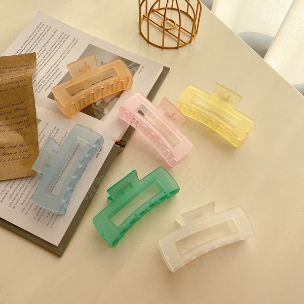 

fashion 10.5cm transparent frosted square hollow out barrettes hair accessories large plastlic hair claw clip for women girls, Golden;silver
