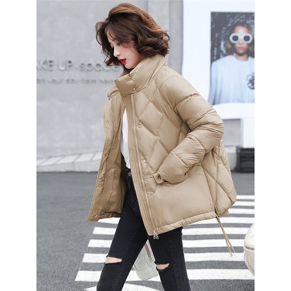 

women s down parkas clothing padded jacket khaki outerwear korean fashion loose drawstring design winter short female cotton clothes 221205, Black