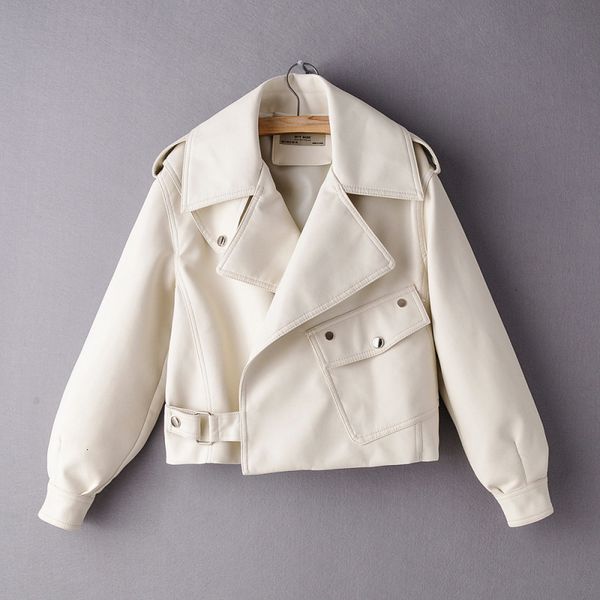 

women's leather faux fashion casual women pu leather jackets spring elegant white ladies coats streatwear puff sleeve female jacket gir, Black