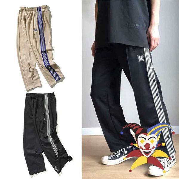 

men's pants needles pants men women webbing adjustable buttons needles embroidery butterfly pants trousers t221205, Black