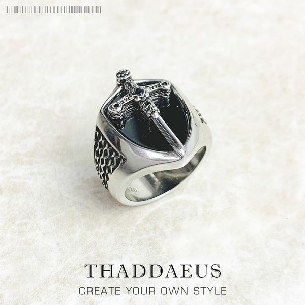 

solitaire ring signet mystical sword 925 sterling silver vintage strength gift for women men summer fine jewelry 221206, Golden;silver