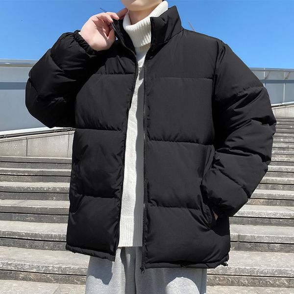 

men s down parkas streetwear stand collar casual warm winter jacket solid color parka fashion oversize women s coats 221205, Black