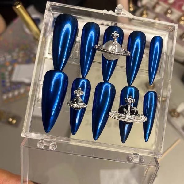 

nail practice display luxury fake nails aurora press on y2k with charms rhinestones reusable false glue designs 221206