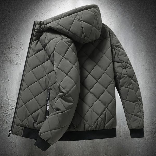 

mens down parkas jackets for with hood autumn winter cotton padded jacket fashion clothing rhombus texture casual plus size 5xl 221206, Black