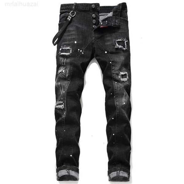 

men's jeans mens designer distressed ripped biker slim fit motorcycle bikers denim for men s fashion mans black pants pour hommesueii, Blue