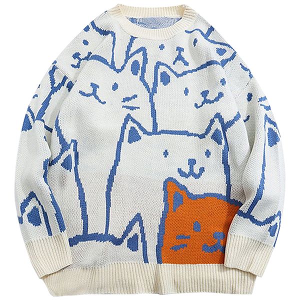 

men's sweaters japanese harajuku vintage men autumn winter cartoon loose knitted hip hop streetwear knitwear pullovers 221206, White;black