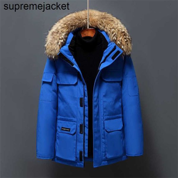 

fashion down jacket fur collar white duck winter jacket men windproof hooded thicken multi-pocket coat male keep warm -30 degree parkas, Black