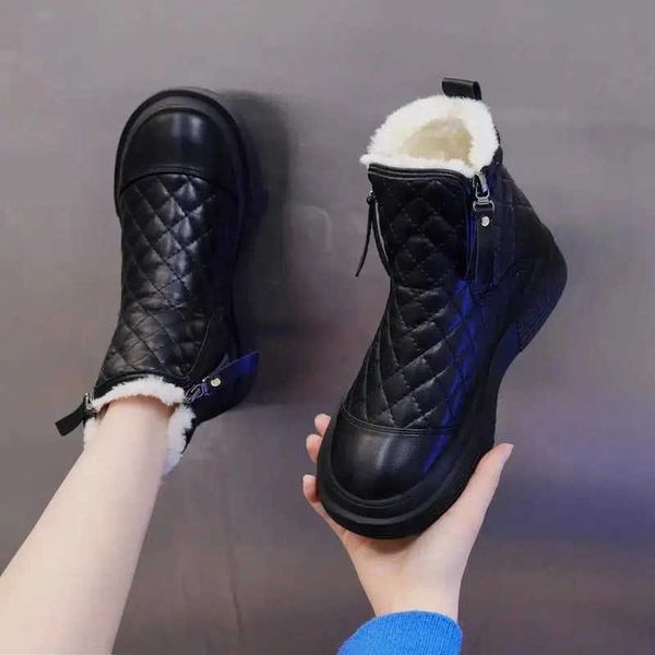 

snow boots female boots winter new velvet thickened cotton shoes low heel flat bottom warm non-slip boots22120, Black