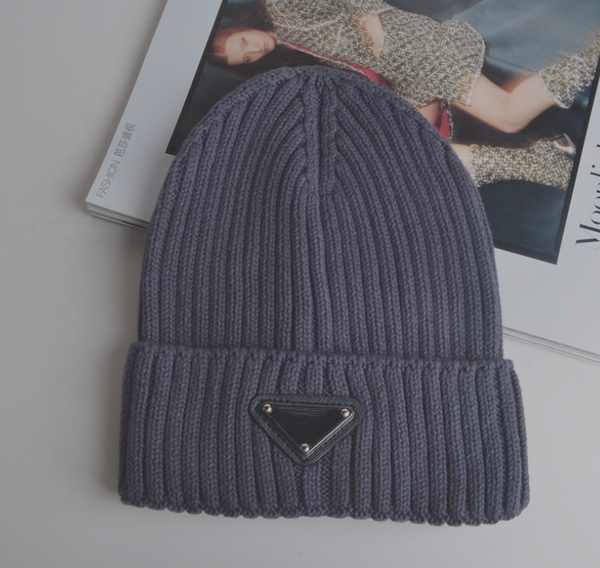 

fashion american triangle mark knitted hat trendy fashion all-match woolen cap letters trendy knitted hats, Blue;gray