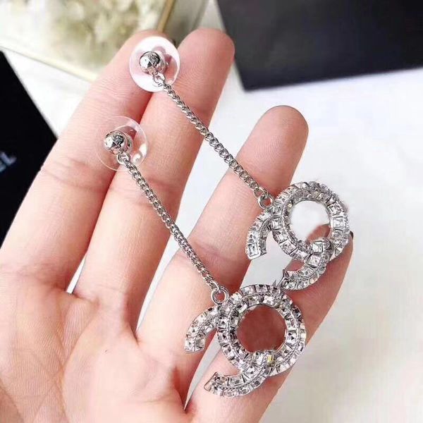 

fashion dangle earrings crystal drop earring aretes orecchini for women party wedding engagement lovers gift jewelry with flannel bag, Silver