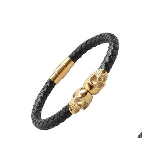 

cuff cuff braided leather band bracelet men gothic punk skl in solid titanium stainless steel dia 8mm gold rose sier black color dro otsuc, White