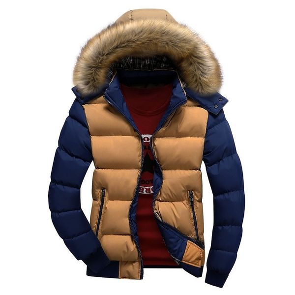 

men s down parkas jacket winter male casual hooded outwears coat warm fur parka solid thick fleece zipper jackets 221205, Black