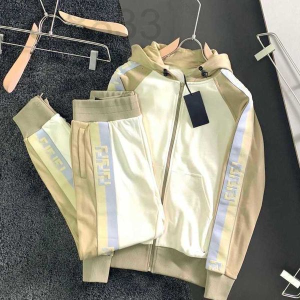 

men's tracksuits designer double f sports suit sportswear autumn winter jacquard letter hoodie sweatshirt pant set men womens khaki cas, Gray