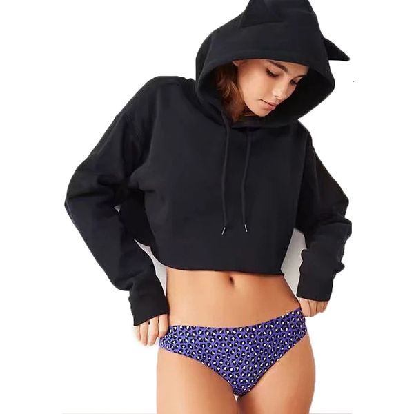 

women s hoodies sweatshirts autumn winter cat ears for women crop hoodie harajuku kpop pure black hooded cropped 221206