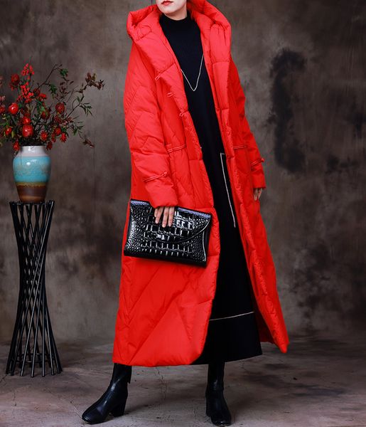 

women's down parkas autumn winter embroidered button down jacket long over knee hooded coat warm jacket hooded warm women clothes 22120, Black
