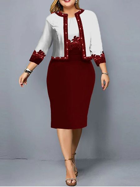 

ethnic clothing african dress set clothes women 34 sleeve jacket and suit autumn print fashion office lady outfits 221205, Red