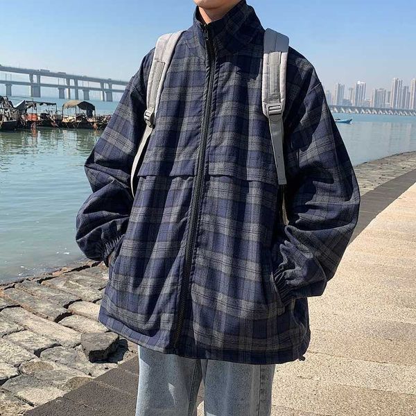 

men's jackets jackets men autumn new arrival fashion plaid both sides wear dents korean style loose retro pockets simple harajuku all-m, Black;brown