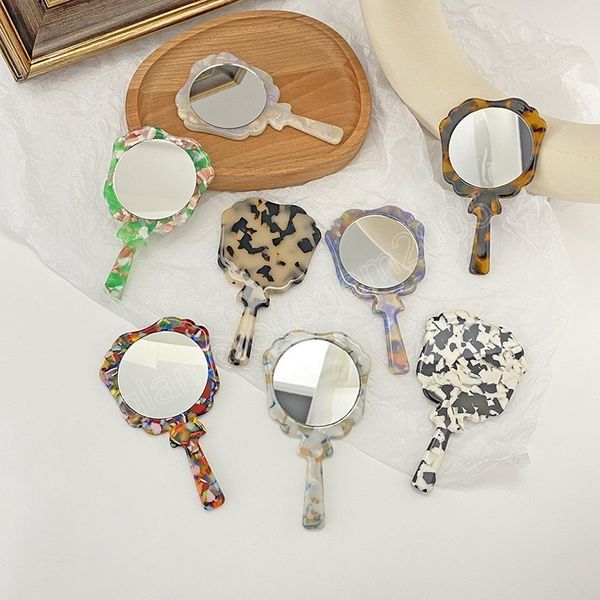 

fashion accessories 11cm retro handheld makeup mirror cute and sweet style acetate makeup small mirror for girls, Silver