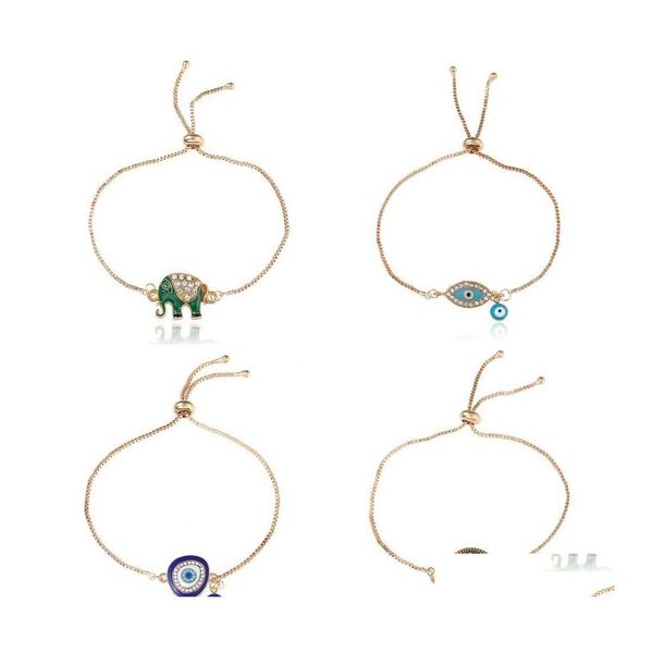 

charm bracelets fashion enamel good luck elephant bracelets for women hamsa hand love letter turkey blue evil eye charm gold chains dhwqp, Golden;silver