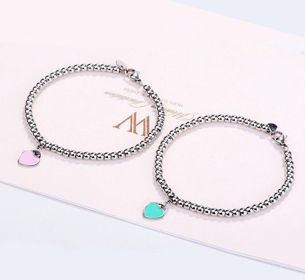 

10mm heart bracelet women stainless steel 4mm beaded strands bracelets chain on hand gifts for girlfriend accessories pink red gre7685596, Black