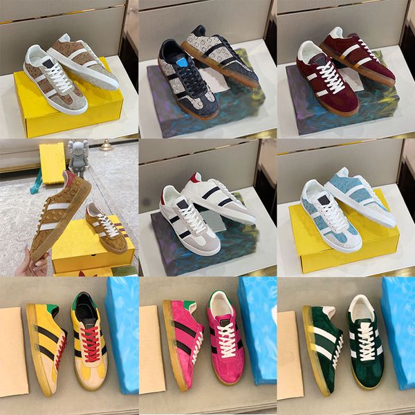 

men casual shoes women italy gazelle suede leather shoe embroidered green red stripe couples velvet trainers des chaussures, Black