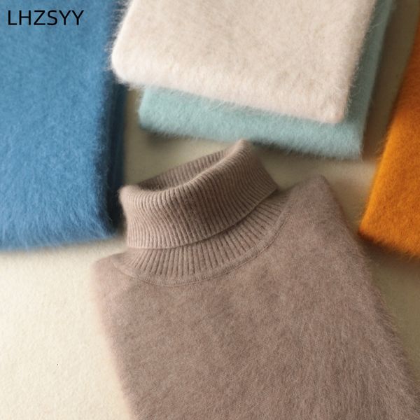 

men's sweaters 100% pure mink knitted sweater turtleneck large size casual pullover autumn winter base shirt men warm high lapels 22120, White;black