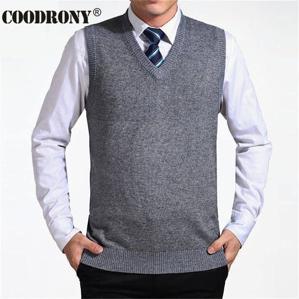 

men's vests coodrony arrival solid color sweater vest cashmere sweaters wool pullover brand v-neck sleeveless jersey hombre 221206, Black;white