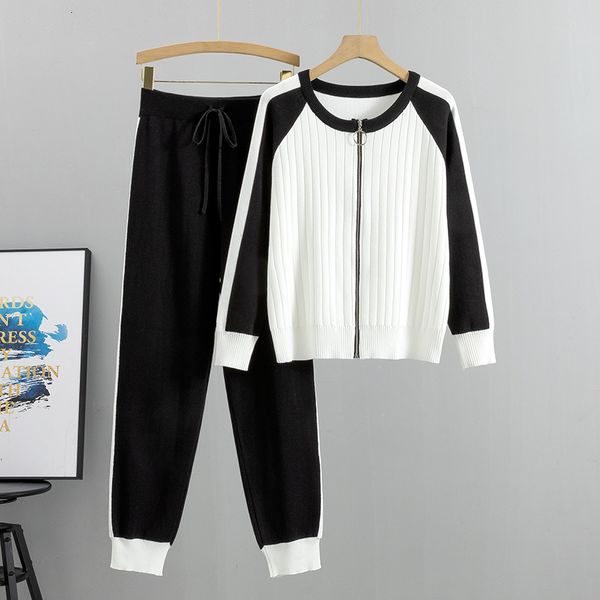 

women s two piece pants spring and autumn knitted cardigan coat harlan pants two piece set s outifits fashion temperament small girl young s, White