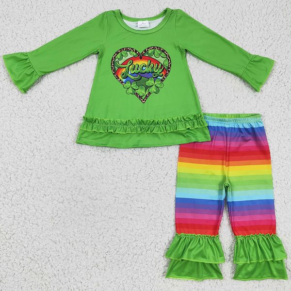 

st. patrick's day girls boutique clothing set lucky baby girl clothes fashion toddler outfits green children outfit wholesale, White