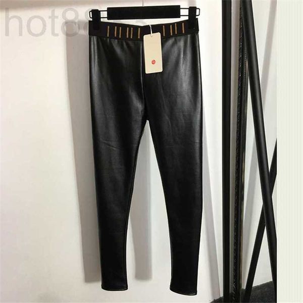 

women's plus size pants designer leather womens black fashion plush trousers winter warm tight 7er2
