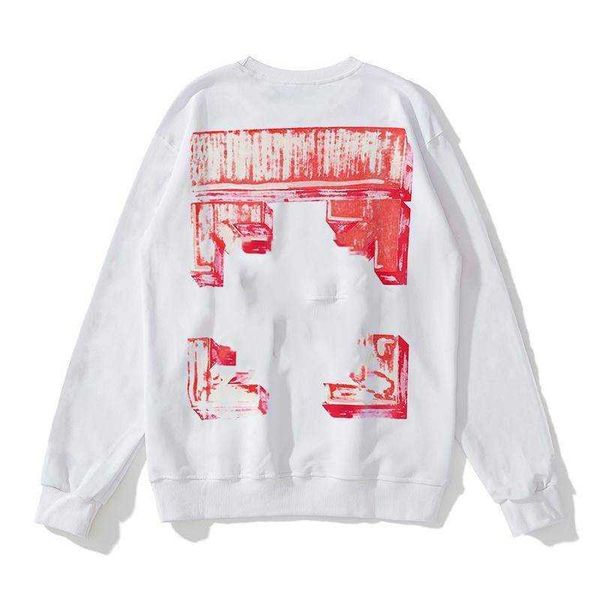 

brand designer hoodie high street pullovers autumn off and white graffiti round neck loose casual couple's sweatshirt, Black