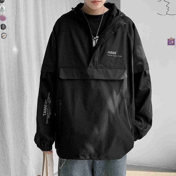 

men's jackets men bomber jacket mulit pocket cargo jackets steetwear 2021 spring hip hop windbreaker coats korean fashion hooded coat t, Black;brown