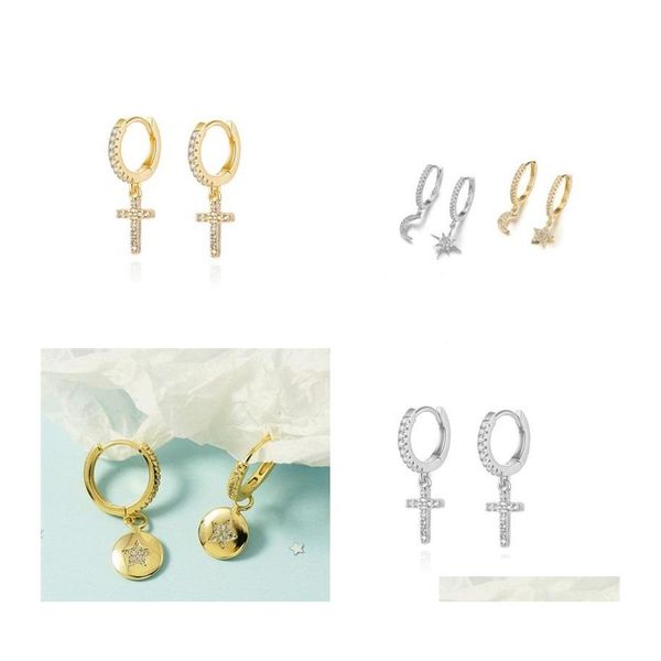 

dangle chandelier fashion cubic zircon gold star moon dangle earrings hip hop hoop for women man jewelry gift 251 d3 drop delivery dhlzm, Silver