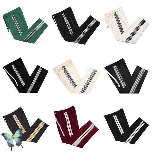 

men's pants street men women sweatpants side ribbon stitching pants multicolor casual straight trousers t221205, Black