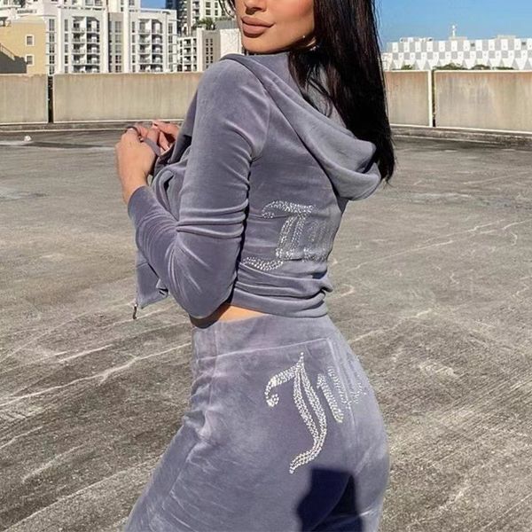 

designer womens two piece pants juicy long sleeve zipper jacket loose pant jogger tracksuit casual letter suits, White