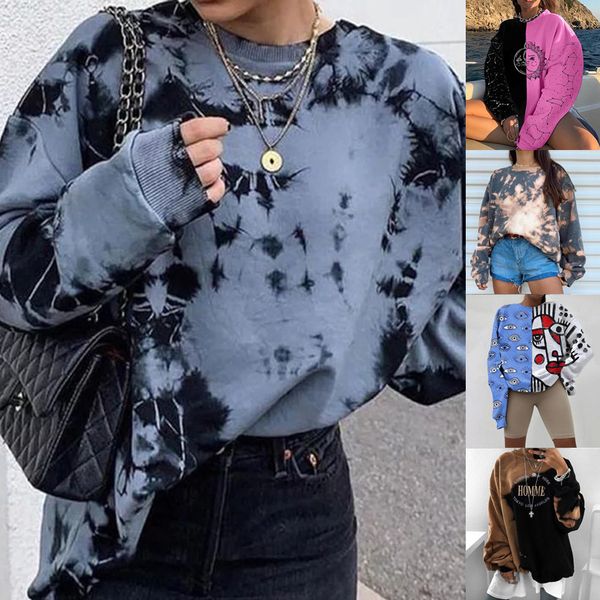 

women's hoodies sweatshirts shirt for women tid dye long sleeve shirts autumn winter casual loose pullover sweatshirt blouses 221206, Black