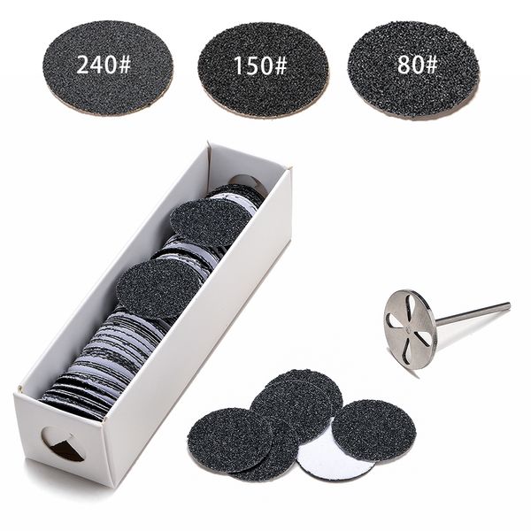 

nail art equipment 100pcs replaceable sanding paper with disk 25mm cuticle callus remove tool pedicure sandpaper nail drill bit accessories, Silver