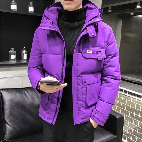 

men s down parkas winter jacket korean fashion thicken warm tooling style hooded loose casual coat multi pocket short outerwerar 221205, Black