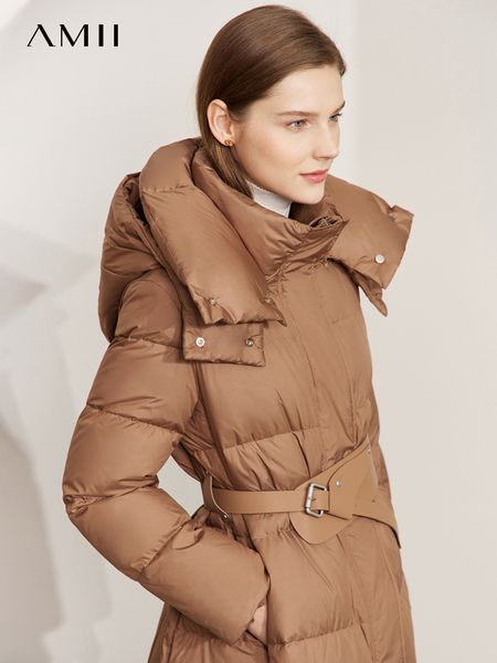 

women's down parkas amii minimalism jacket women winter warm white duck solid fashion elegant hooded long coats 12270543 221205, Black