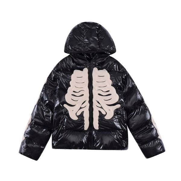 

mens down parkas hip hop winter skeleton jacket streetwear coat glossy thick warm bone print harajuku y2k male puffer parker jackets 221205, Black