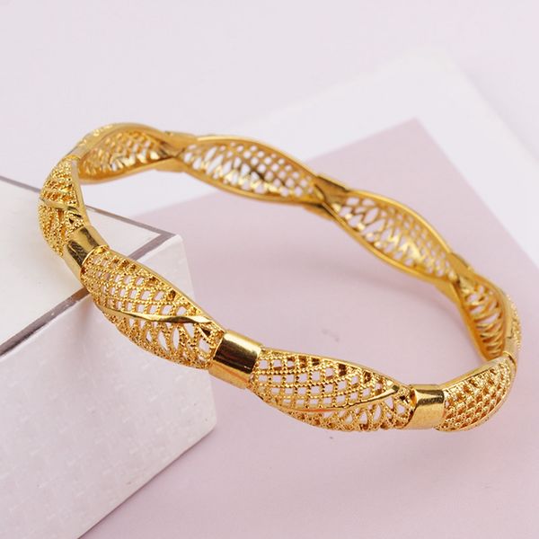 

hollow fashion women bangle bracelet solid 18k yellow gold lady can open statement bangle jewelry present, Black