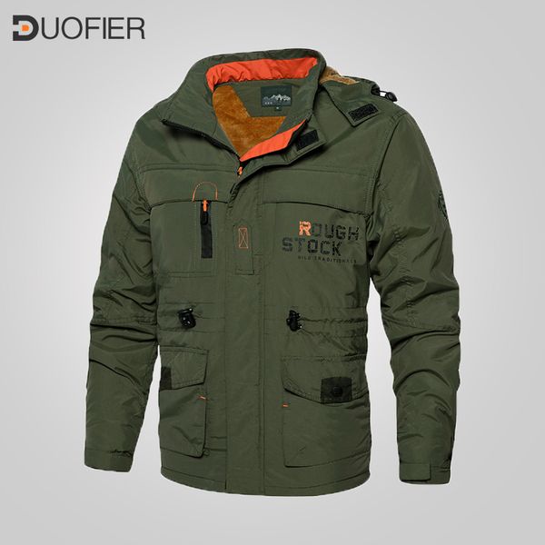 

mens down parkas men parka thick warm fleece fur hooded military cargo jacket male winter outdoor coat hiking camping trekking skiing outwea, Black