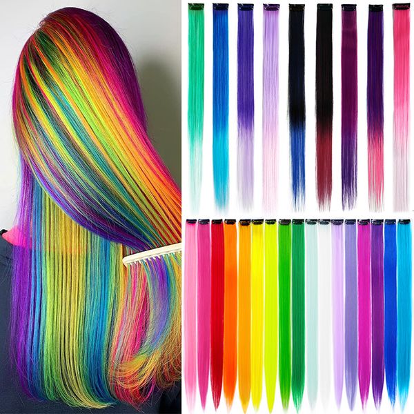

synthetic s 18 colored synthetic ombre clip in hair long straight rainbow 22 inch party highlights s for women kids girls 221205, Black