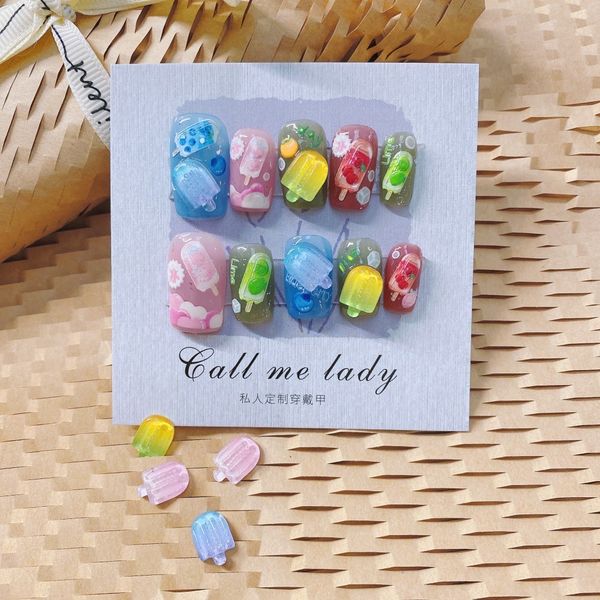 

nail practice display summer short fake nails press on with designs glue false kawaii reusable korean finger 221206