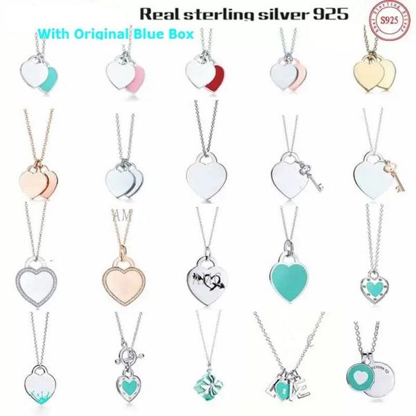 

gift box necklace s925 silver tiffs pendant necklaces female jewelry exquisite craftsmanship&official logo classic blue heart wholesale luxu