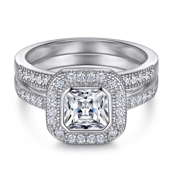 

wedding accessories pure silver engagement rings 2pcs/set fadeless couple rectangle diamonds birdal ring proposal ring no fading ladies jewe, White