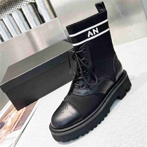 

fashion boots women channel high heel thick sole leather wool autumn winter warm letter logo cotton men casual socks boots 06-018, Black